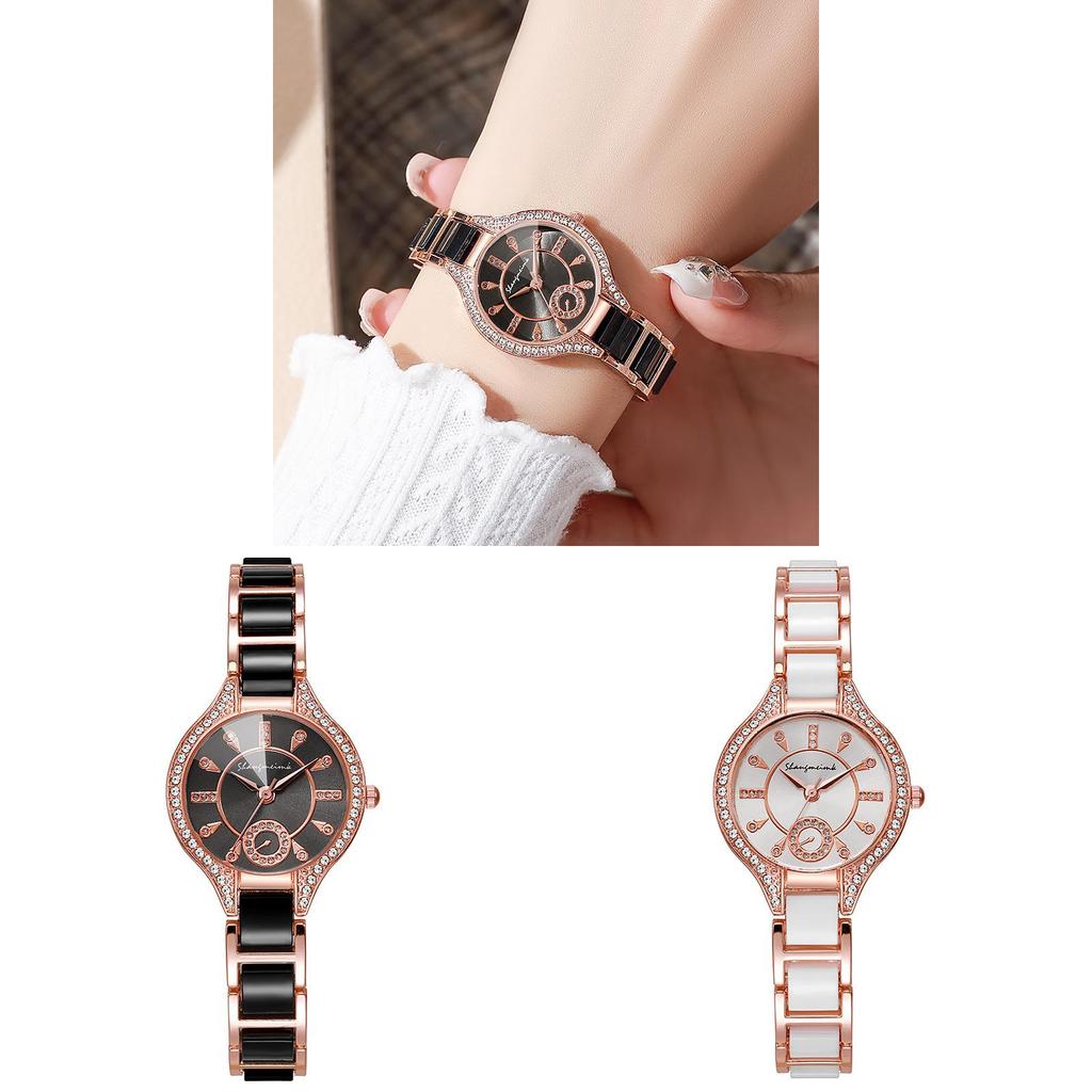 Fashion Alloy Ceramic Quartz Watch With Steel Band For Women