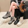 Fashion European American Leopard Print Short Boots 2024 Autumn Winter British Style Thick Soled Short Tube Motorcycle Boots for Women