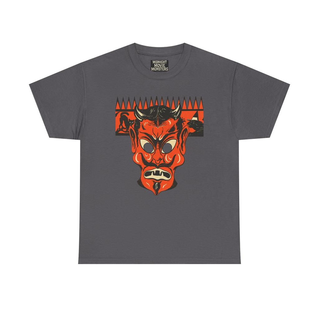 Devil Mask Halloween Die-cut T-Shirt Unisex Heavy Cotton Tee Vintage Retro