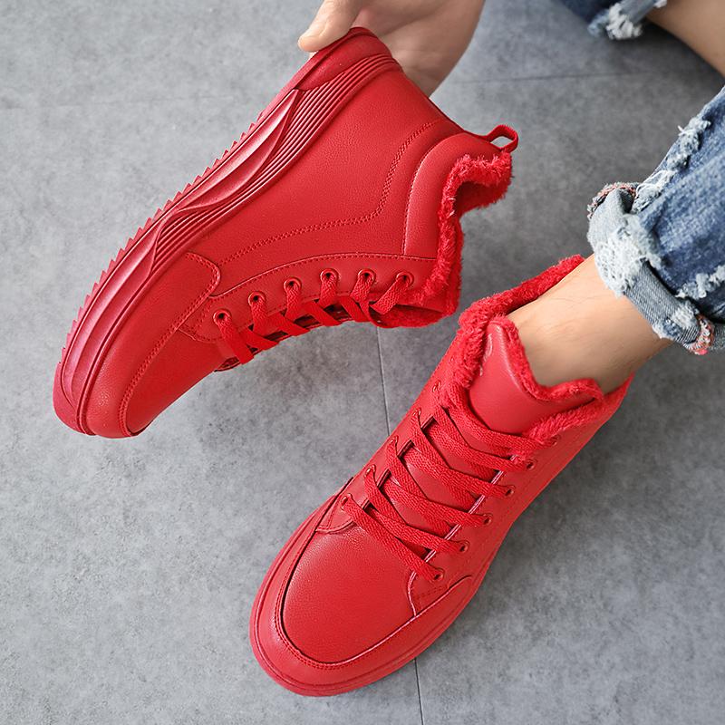 Модные легкие зимние кроссовки мужские теплые меховые высокие туфли унисекс мужские красные повседневные туфли удобные кожаные кроссовки для мужчин