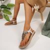 Ladies Strap Flat Sandals Summer Boho Rhinestone Dressy Thong Shoes Elastic Ankle Strap Roman Sandals Comfortable Walking