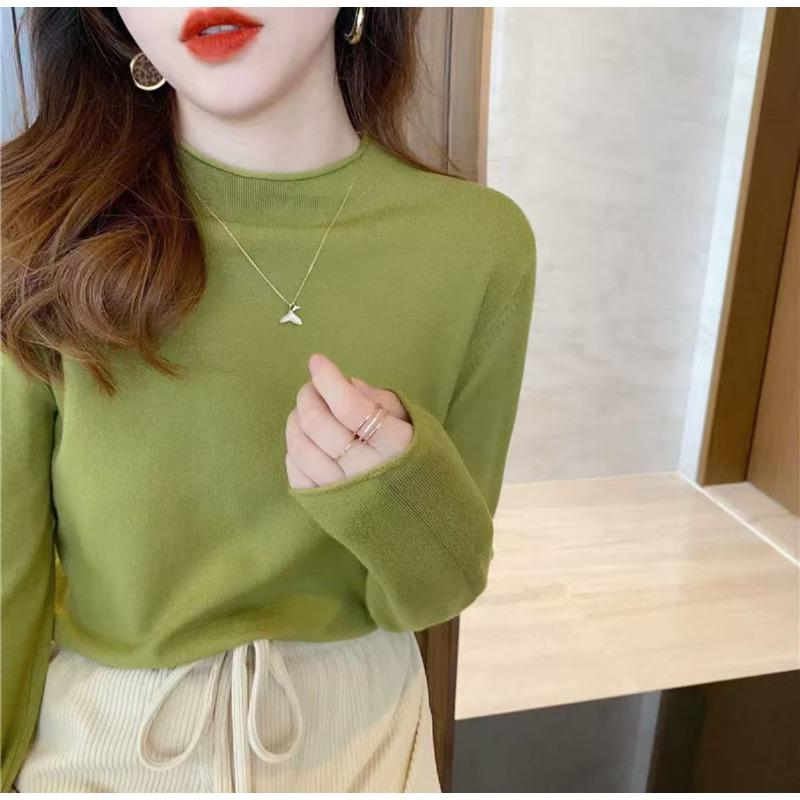 Semi-turtleneck Bottoming Shirt Women's Black Slim-fitting Sweater Inside White Thin Knitted Sweater Autumn and Winter Top