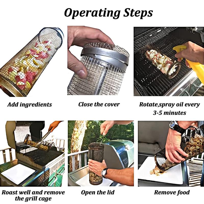 Цилиндрическая сетчатая корзина для гриля из нержавеющей стали для овощей и фруктов