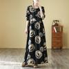 Осеннее литературное платье больших размеров с круглым вырезом и длинными рукавами, женские длинные платья в стиле бохо с цветочным принтом