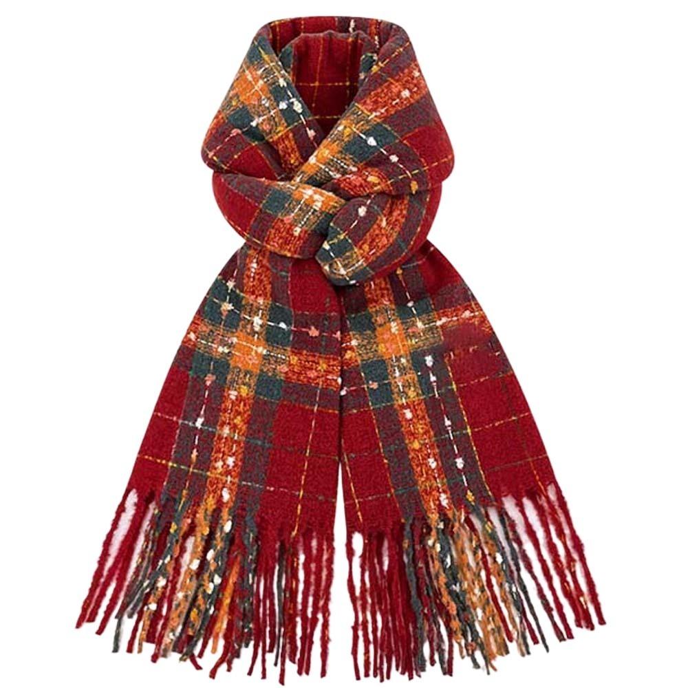 Soft Plaid Knitted Scarf Classic Women Thickened Scarf Gifts Long Tassel Neckscarf Spring