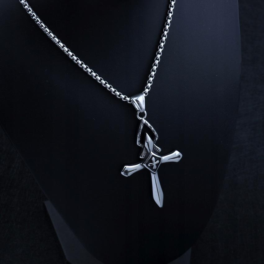 Necklace Silver Steel Cross Prayer 368