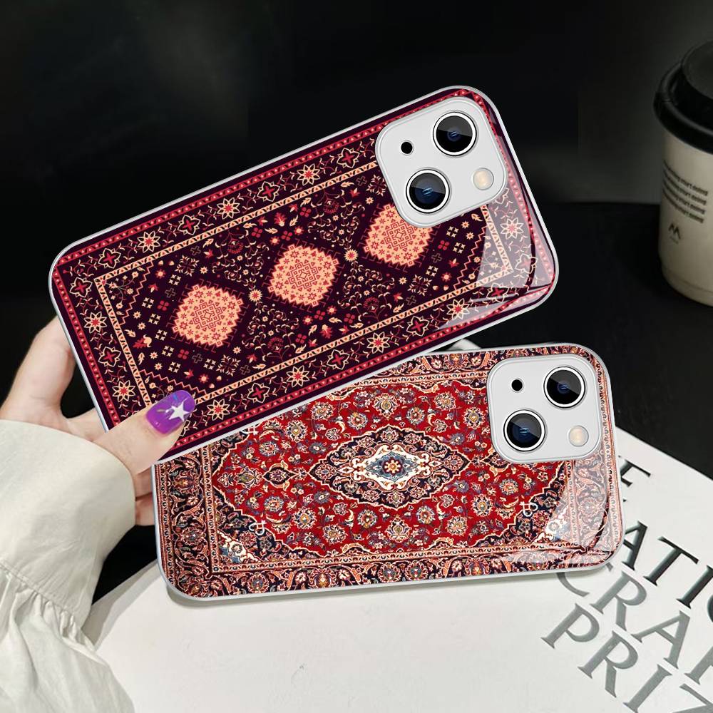 Персидский ковер Цветочный узор Закаленное стекло Для iPhone 14 13 12 11 Pro Mini XS MAX 14Plus X XS XR Чехлы