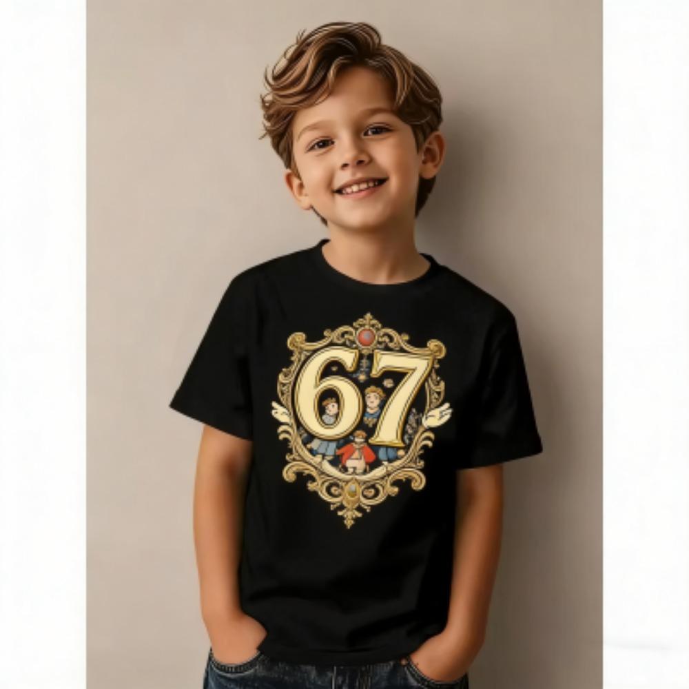 Fashion Cartoon 67 Six Seven Print Kids T-Shirts Summer Street Short-Sleeve Outdoor Casual Tops for Boy and Girl's Tees Top