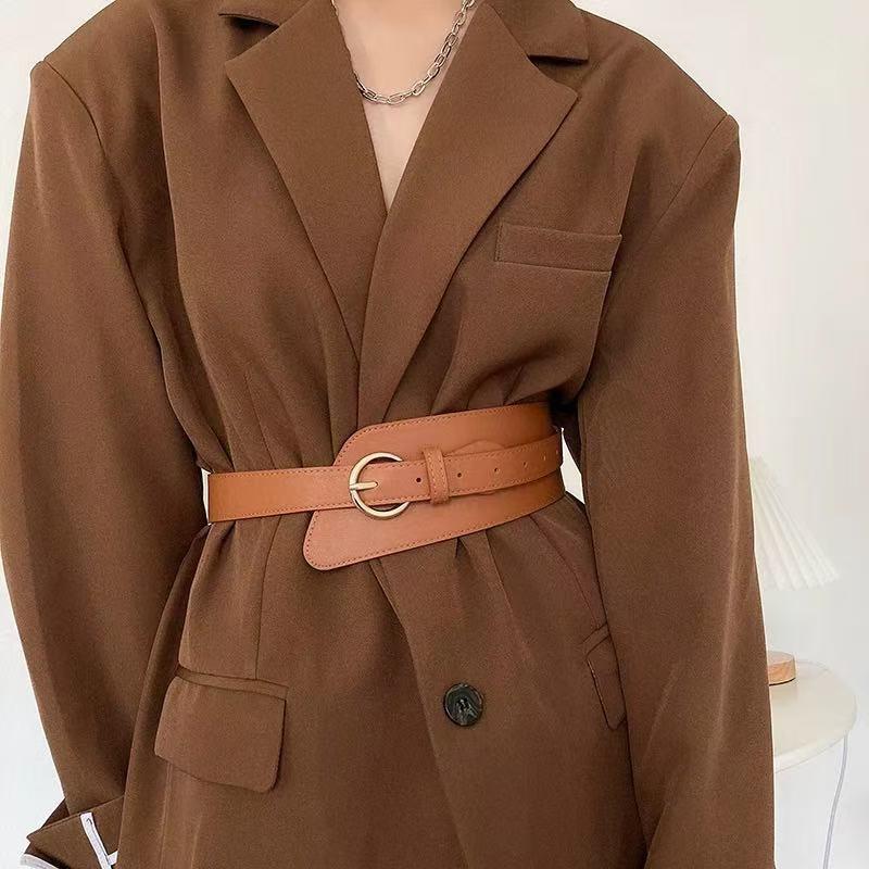 Wide PU Belt Women Vintage Style Waist Cincher With Pin Buckle Black Camel 2025 Fashion Accessory