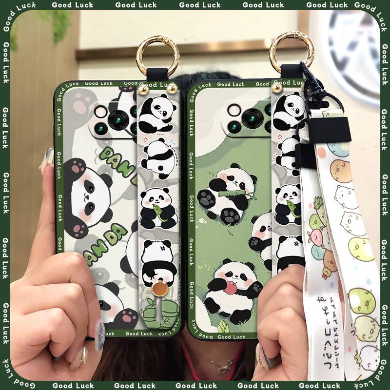 Soft Case Wristband Phone Case For Xiaomi Poco X3 NFC/X3 Pro Durable Kickstand Phone Holder Ring Wrist Strap Cute Panda
