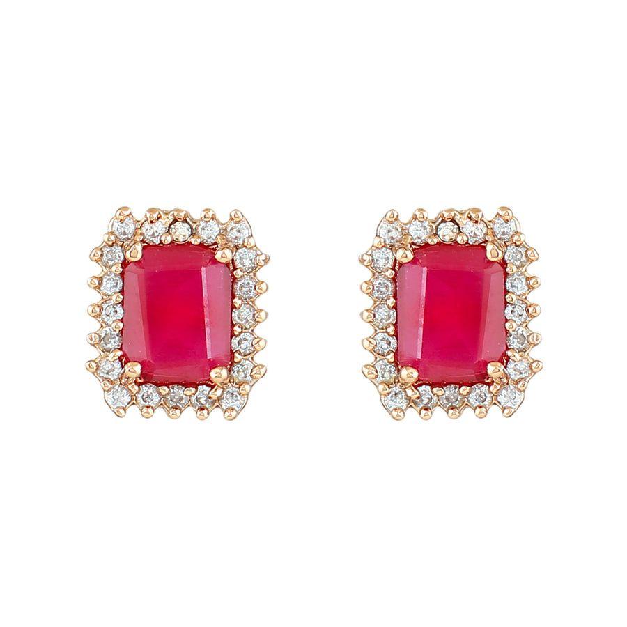 Дизайнерские серьги-гвоздики Estele квадратной формы с покрытием из розового золота и рубиновыми камнями, CZ для женщин