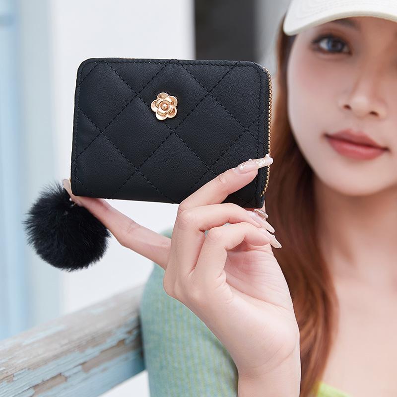 Женский кошелек новая мода бриллиантовая карточная сумка короткий помпон роза декоративный кошелек карточная сумка цельный