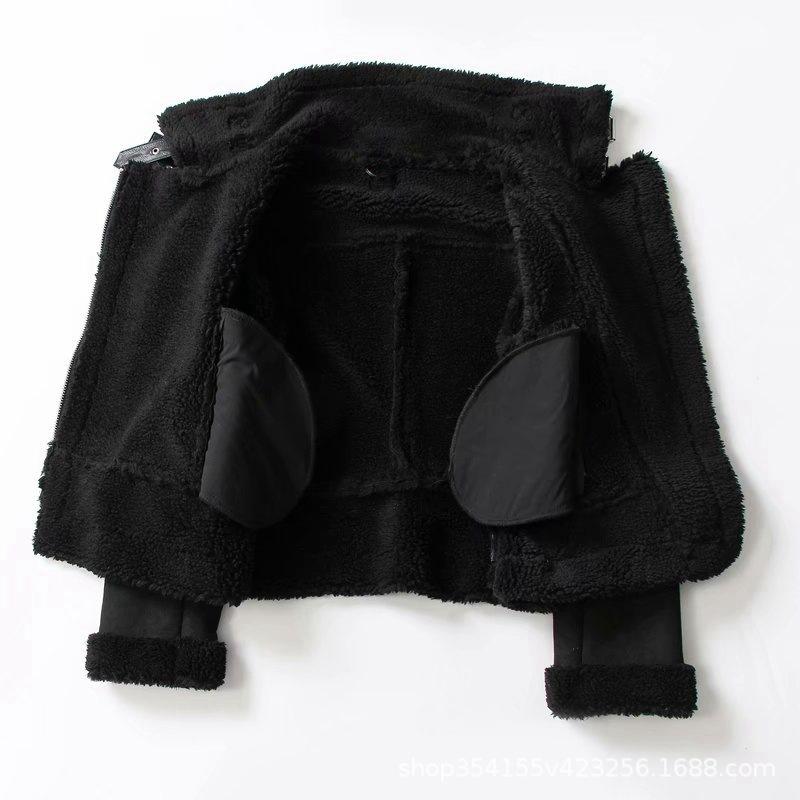 Women Faux Fur Lambwool Coat Suede Jackets with Belts Casual Thick Warm Biker Jackets Zipper Oversize Leather Windbreaker