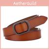Female Leather Waist Belt With Classic Alloy Buckle And Smooth Leather Finish