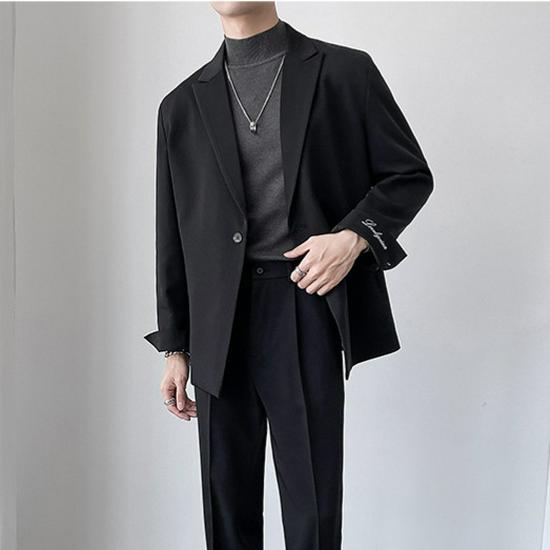 Мужской трендовый костюм в стиле «легкая зрелость» с вышивкой - корейский уличный стиль яппи