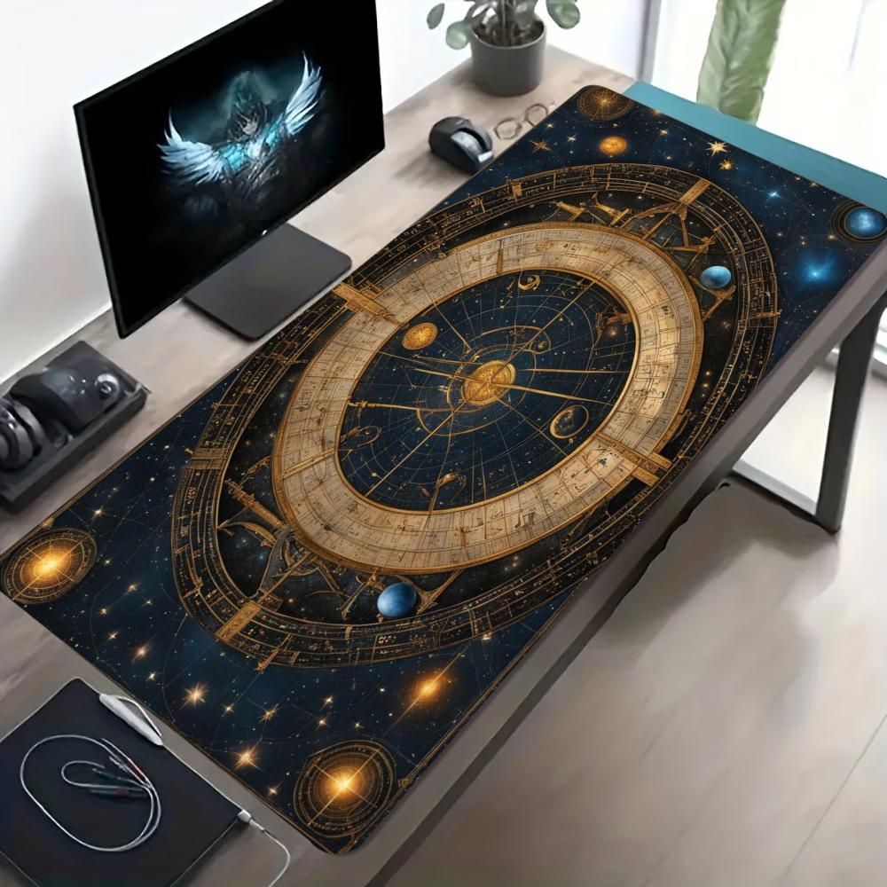 Celestial Zodiac Large Desk Pad Vintage Golden Starry Magic Circle Non Slip Rubber Mouse Pad For Pc Gamer Desktop Decor