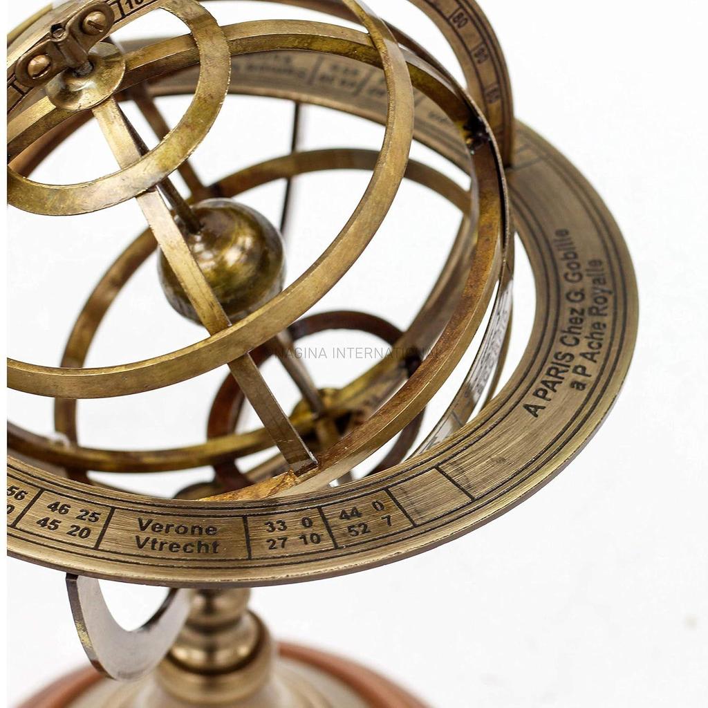 Metal Wood Sphere Globe (floored Base - 4 Inch , Globe Size : 9 X 5 Inch, Brown)