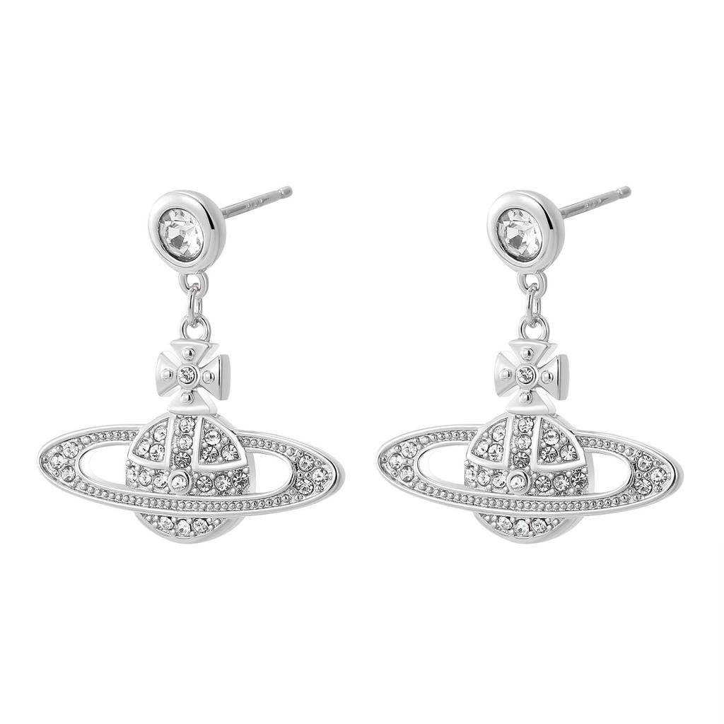 Стильные 3D серьги Сатурн из циркона с иглой из серебра 925 пробы
