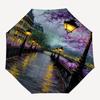 Parisian Canal Purple Blossoms Themed Automatic Opening and Closing Umbrella, Brightly Colored 8-rib Portable Umbrella, Suitable for Men and