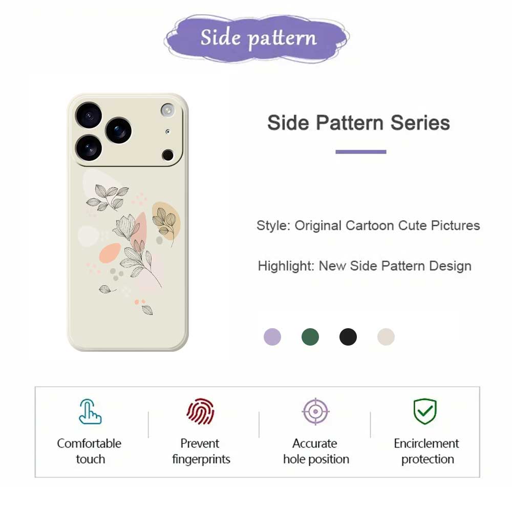 For iPhone 17 Pro Max Case Sketch Leaves Pattern Printing Straight Edge TPU Phone Back Cover