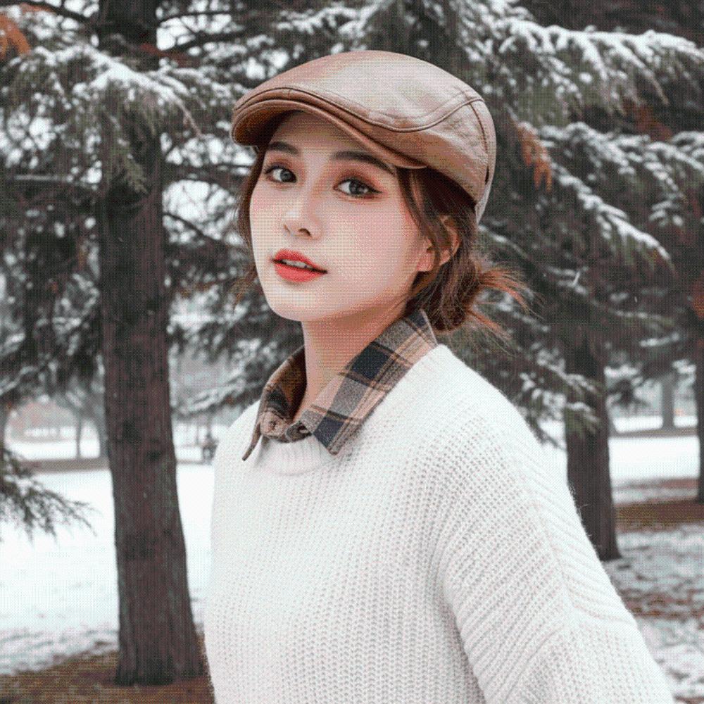 British Style Flat Cap PU Leather Newsboy Hat Gatsby Caps Leather Beret Casual Wear
