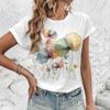 2024 Новая изысканная женская одежда с коротким рукавом, удобная футболка с цветочным принтом, летняя женская футболка с коротким рукавом и круглым вырезом