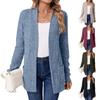 Women Ladies Solid Color Long Sleeve Length Cardigan Sweater Coat Top