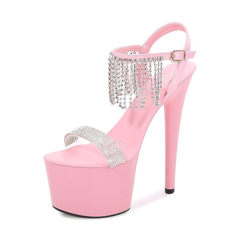 Женские туфли на шпильке, пикантные модные сандалии с пайетками и бахромой, серия 181, каблук 16,5 см, платформа 7 см, LFD