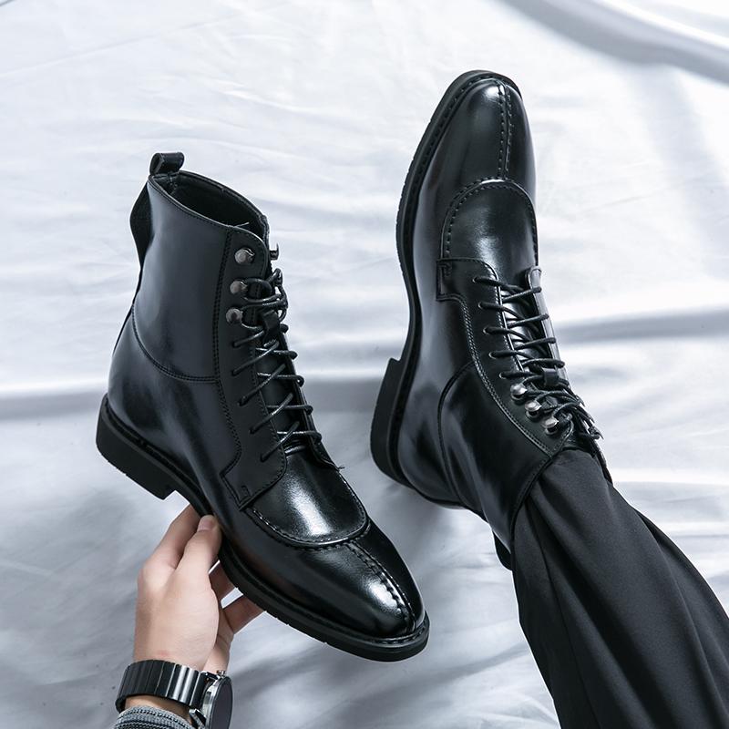 Fashion Autumn Winter European Men's Long Boots Street Style Lace-up Pointed Toe High-top Knight Boots Black Short Boots Combat Boots 46