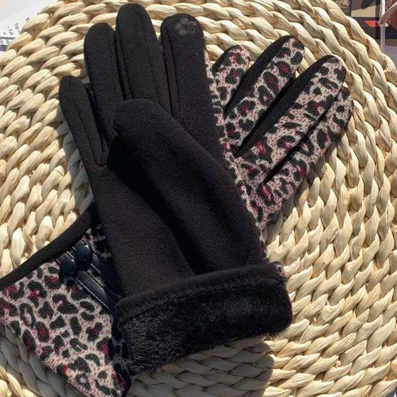 Осенние термальные перчатки, модные перчатки с леопардовым принтом, спортивные перчатки для велоспорта, женские перчатки с пальцами