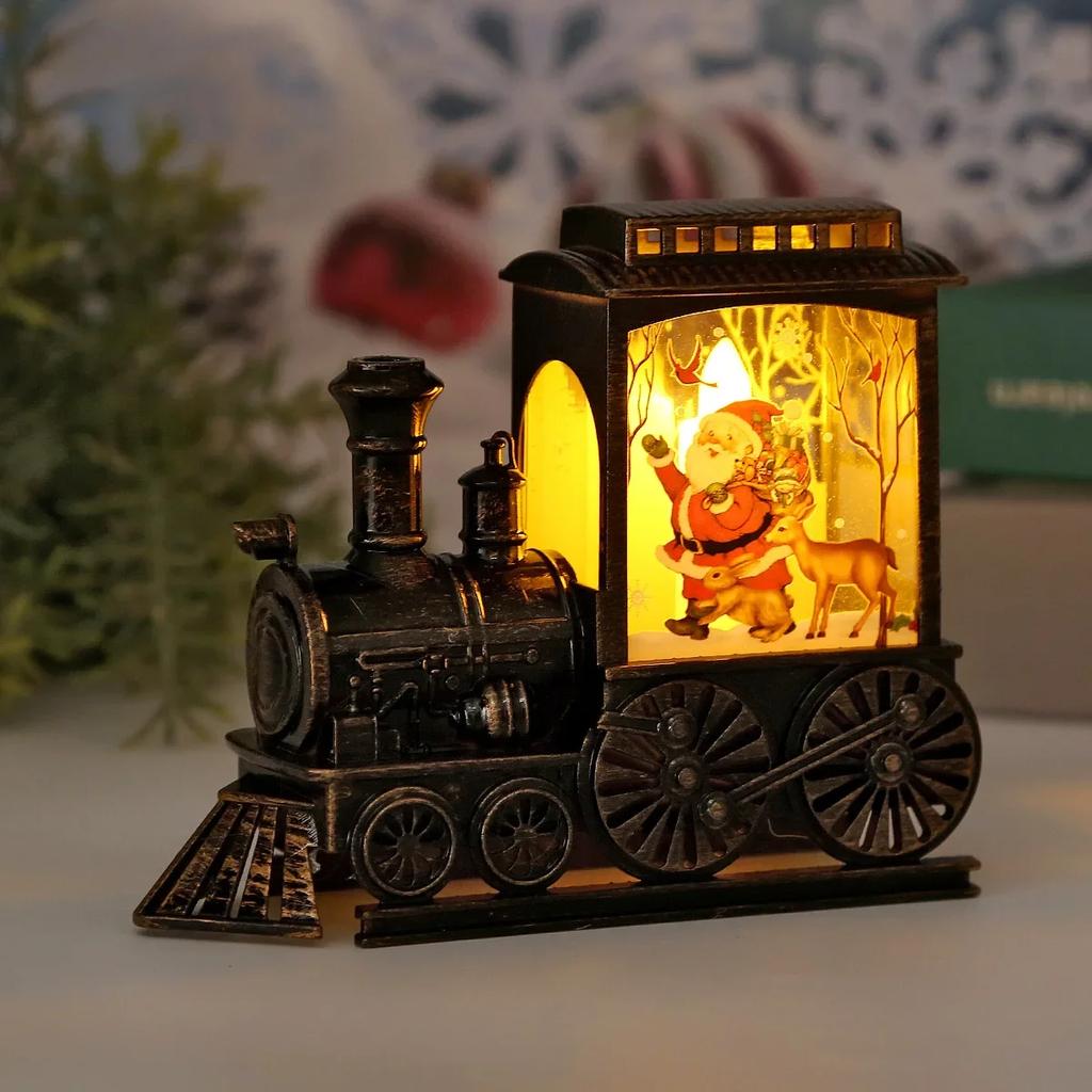 LED Night Light Vintage Train Christmas Battery Powered Lantern Portable Decorative Lamp Indoor Outdoor Party Gift