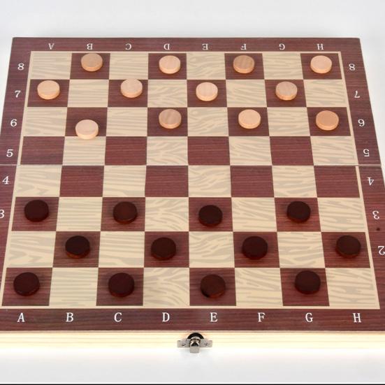 1 Set 3-In-1 Chess Board Game Wooden Chess Checker Backgammon Game Foldable Portable