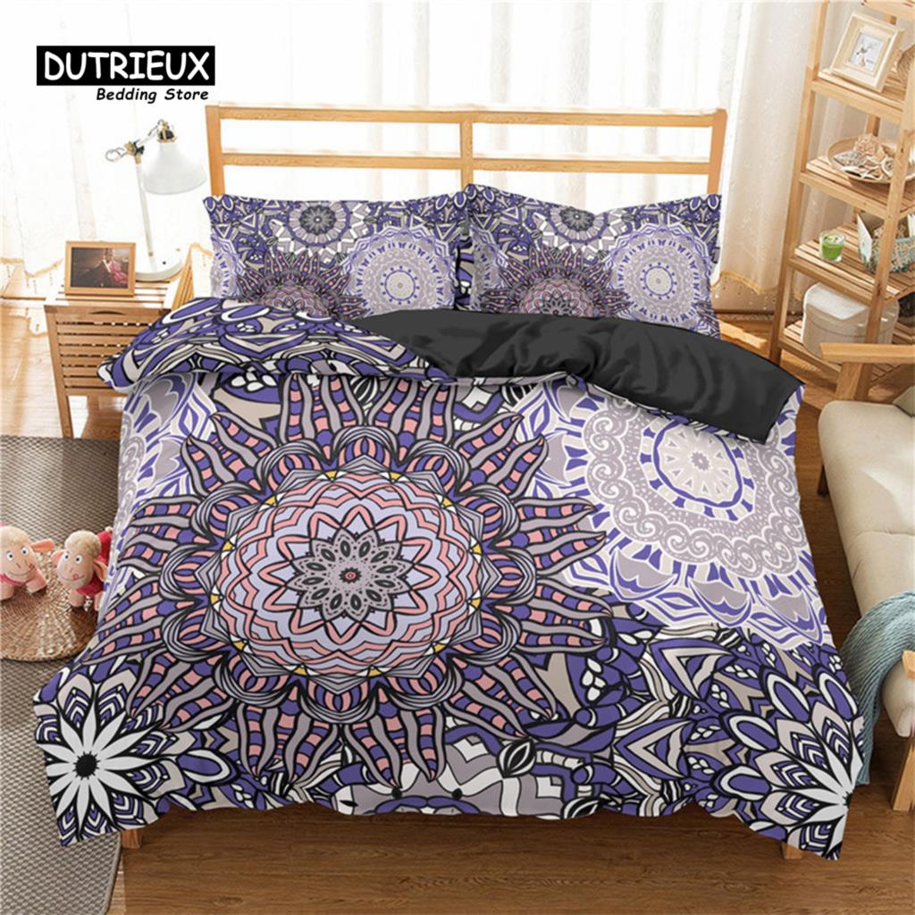 Bohemian Mandala Duvet Cover Set King Queen Size 2/3Pcs Hippie Bedding Set Polyester Indian Ethnic Floral Quilt Cover Pillowcase