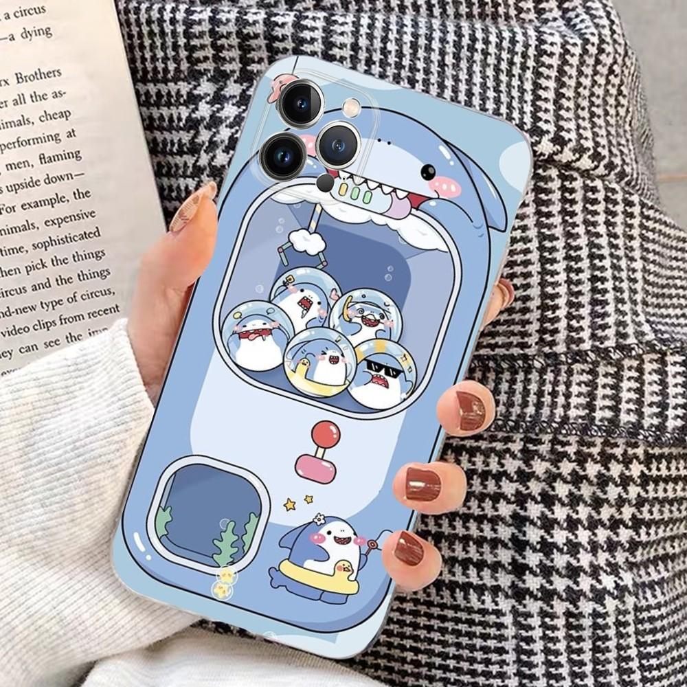 kawaii shark Phone Case For iPhone 15 14 11 12 13 Mini Pro XS Max Cover 6 7 8 Plus X XR SE 2020 Funda Shell