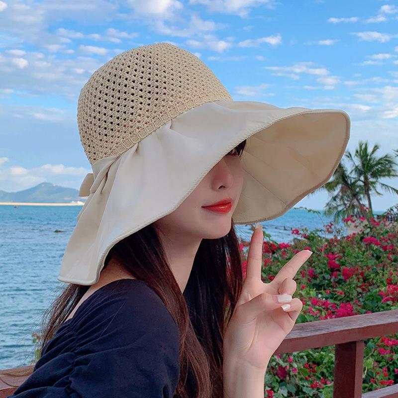 Летняя женская соломенная шляпа с бантом, складная пляжная кепка для женщин, солнцезащитные шляпы с защитой от ультрафиолета, повседневная уличная шляпа-ведро