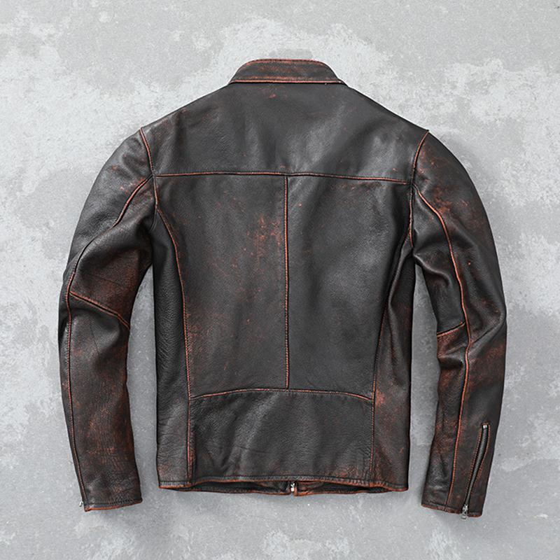 Винтажная красно-коричневая мужская кожаная куртка, тонкая короткая кожаная куртка, мужские куртки, осенние Jaquetas Masculina De Couro