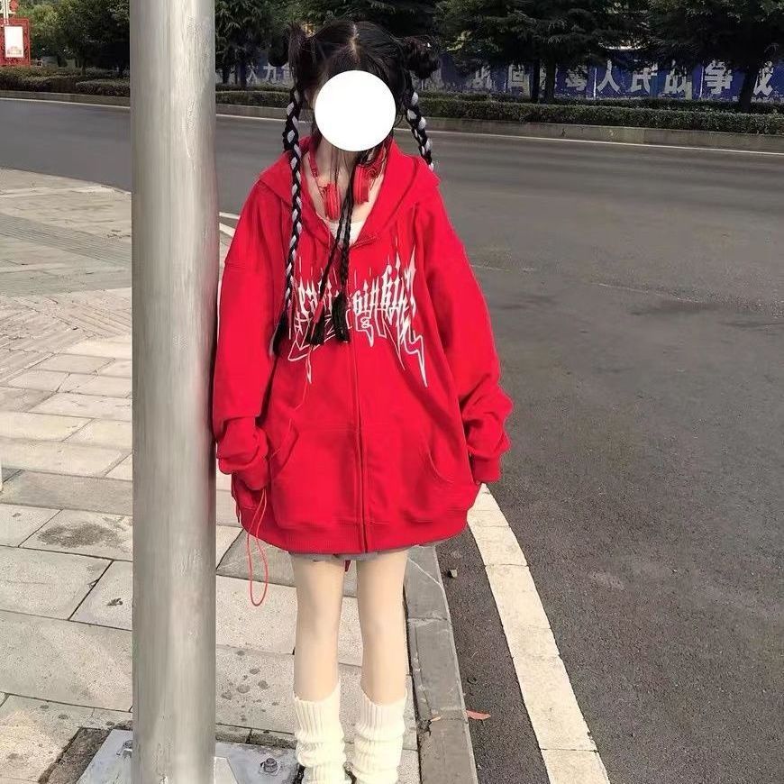 Готические толстовки на молнии в стиле Харадзюку, женские топы в готическом стиле, японская уличная одежда, толстовка с капюшоном, осенние пуловеры