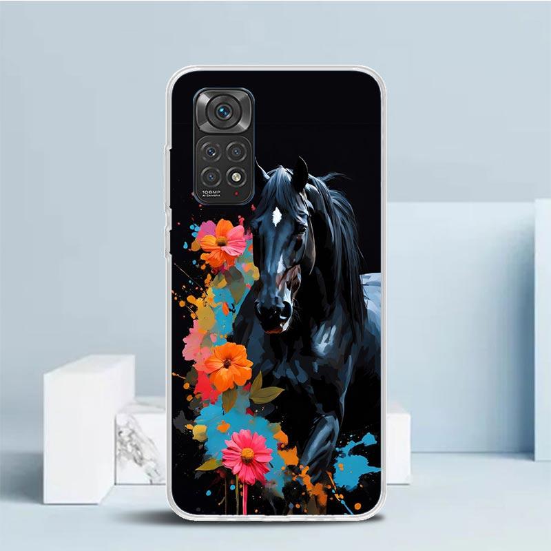 Чехол для телефона Animal Black Horse для Xiaomi Redmi Note 15 14 14S 13 12S 12 Pro Plus 11S 11 11T 11E 10S 10 + Мягкая задняя крышка из ТПУ Красный