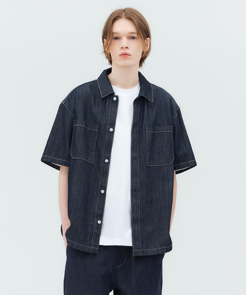MINDBRIDGE Non-Faded Denim Oversized Short Sleeve Shirt Myws3153