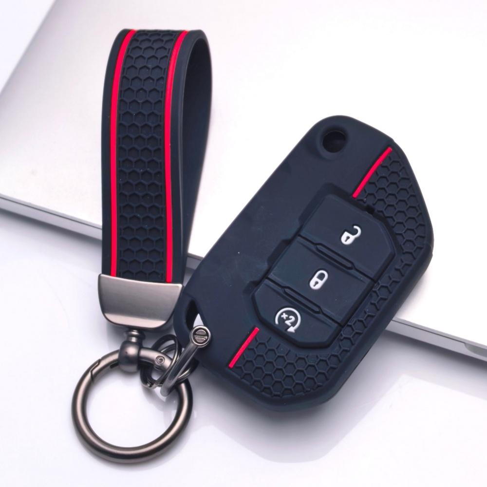Силиконовый чехол для брелока с соответствующим брелоком, совместимый с Jeep Wrangler JL Gladiator JT 2018 2019 2020 2021 2022 2023, 3-кнопочный умный ключ-дистанционное управление