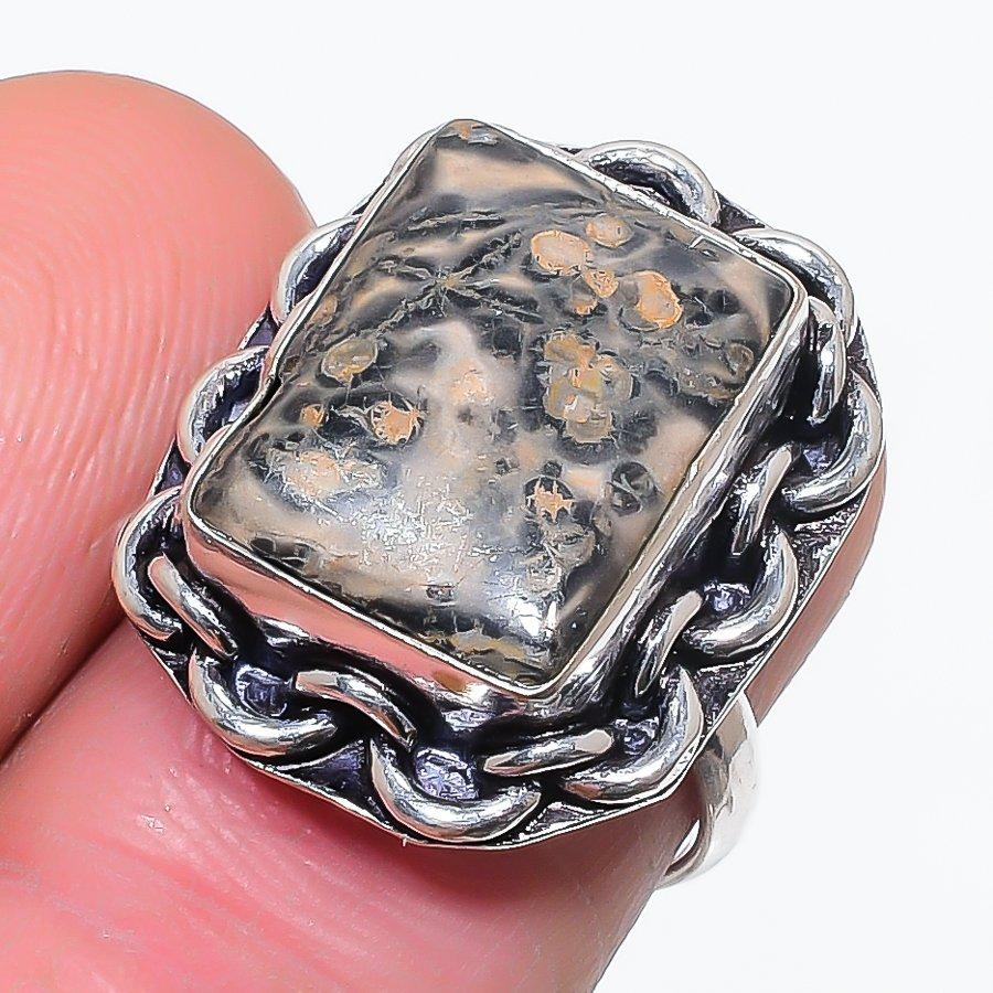 Кольцо из стерлингового серебра 925 пробы с натуральным леопардовым камнем, размер 6,5 h8Y95