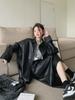 Autumn 2025 American Spicy Girl Style: Versatile Long Sleeve Leather Jacket & High Waist Midi Skirt Set.