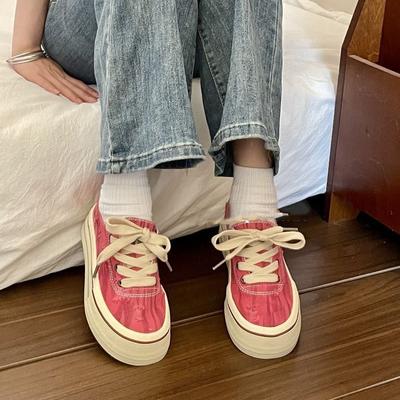 Весенне-осенние парусиновые туфли для женщин на высокой платформе, вулканизированная обувь, корейский оригинал, акционное предложение, новинка, стильная женская обувь