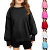 Children's Oversized Pullover Sweatshirt Girls' Round Neck Split-Front Solid Color Hoodie