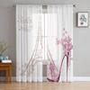 Pink Paris Tower High Heels Female White Sheer Curtains for Living Room Decoration Window Curtains Kitchen Tulle Voile Curtains