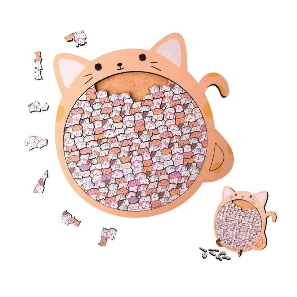 Big Mouth Cat Jigsaw Irregular Cat-Shaped Puzzle DIY Toy Wooden Puzzle  Halloween Gifts