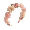 Soft Yarn Headband with Gauze Flowers Faux Pearls Decor Romantic Style Elastic Crown Hairband Parties Weddings Daily Wear