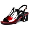 Maogu Summer Heels Medium Heel Buckle Female Footware Black 2024 Trend Fashion New Women's Pumps Shoes Peep Toe Women Sandals 40