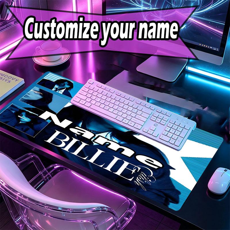 Custom Name Personalized Billie Eilish Pattern Mousepad, Laptop PC Desk Mat, Decorative Desk Mat for Home Keyboard Pad Gift