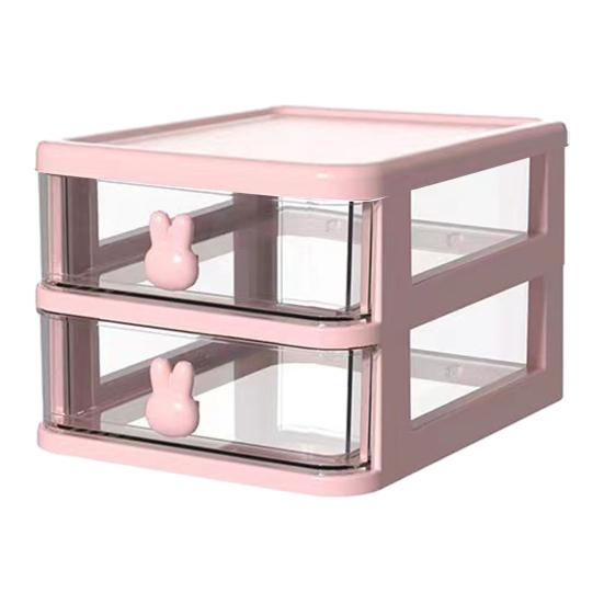 Storage Box Plastic Drawer Desk Organizer Clear Multi-Layer Desktop Storage Box with Bunny Handles Large Capacity Office Supplies